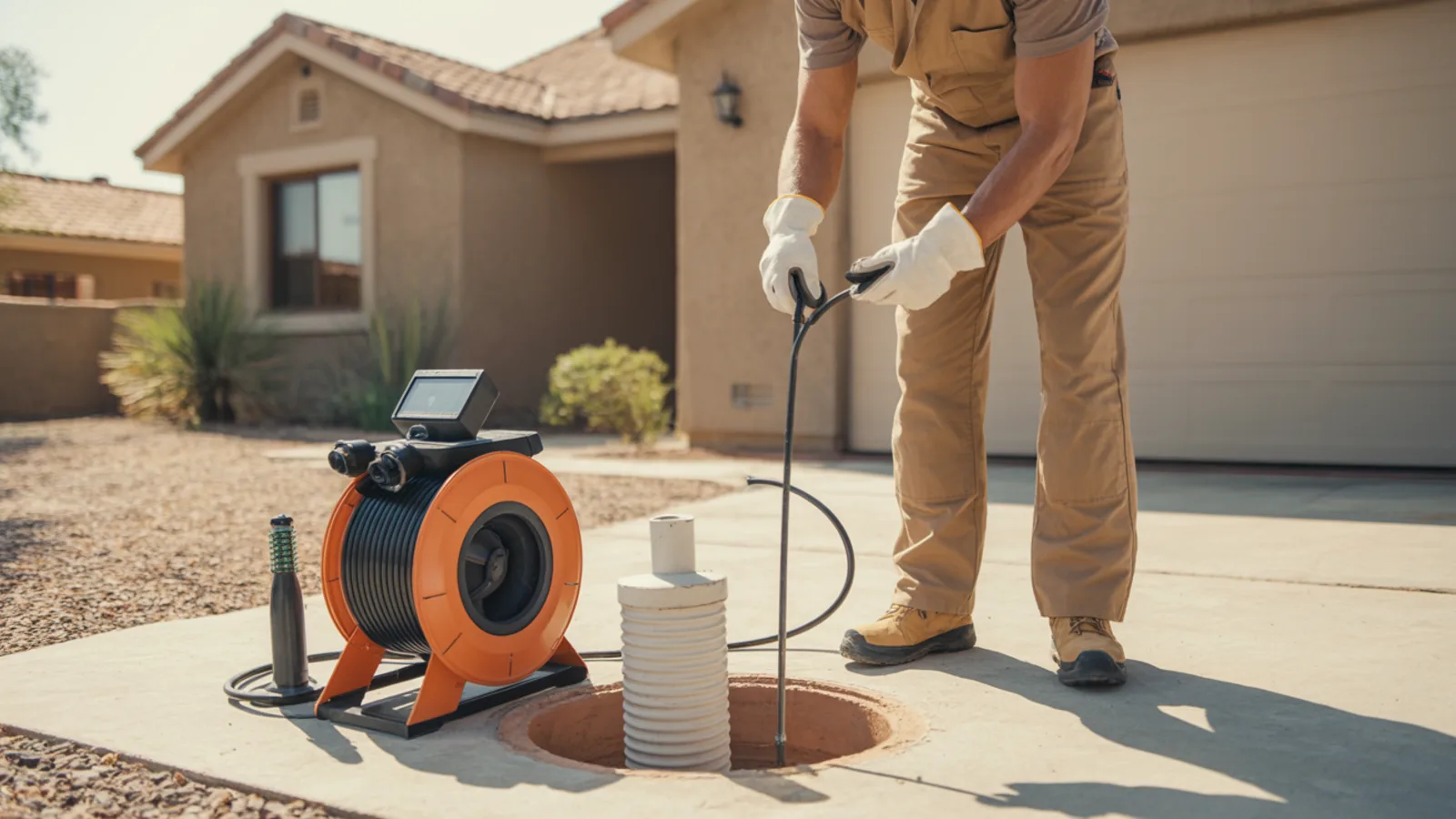 Sewer inspection equipment staged at a Phoenix residence